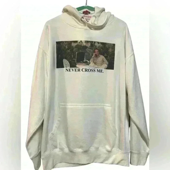 Other - 💟 White Oversized “Never Cross Me Hoodie”, EUC, Size Large